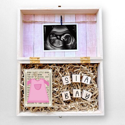 Baby Gender Reveal Gift Box Engraved Personalized Keepsake Baby Shower It's Boy or Girl Surprise Parents To Be Gift for Grandparents - image3